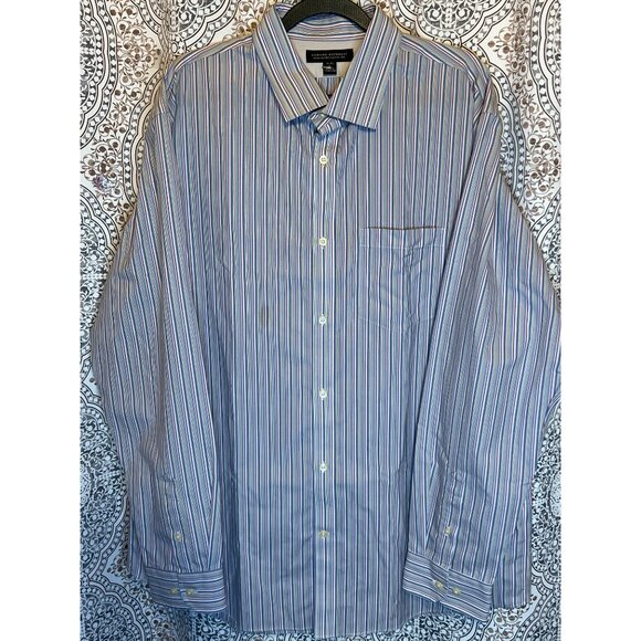 Banana Republic Mens Non-Iron Classic Fit Dress Shirt 17-17.5 Blue White Stripe - Picture 2 of 11